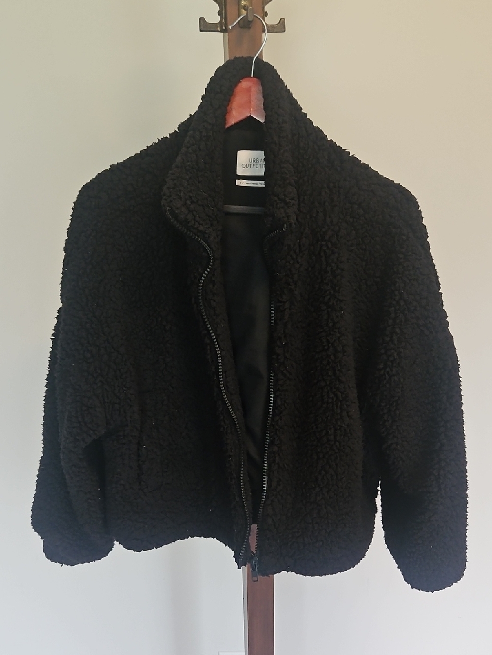 Urban Outfitters Womens Black Teddy Sherpa Zip-Up Jacket Size S